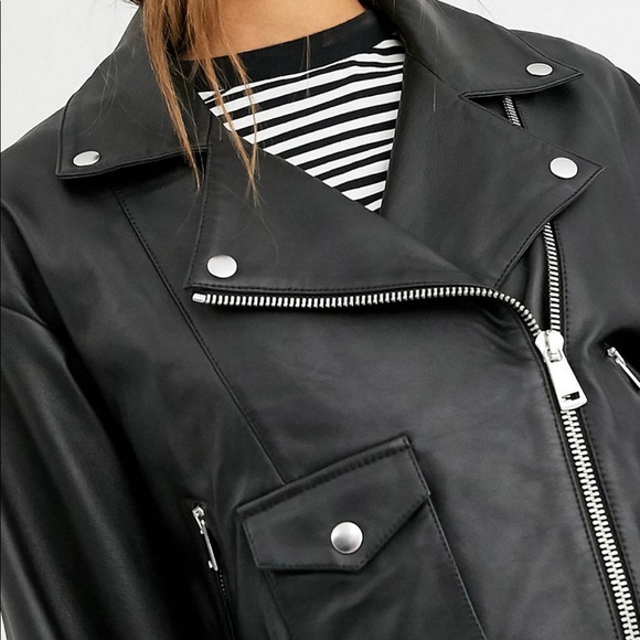 NWT Lab Leather Dropped Shoulder Biker Jacket - Picture 6 of 14